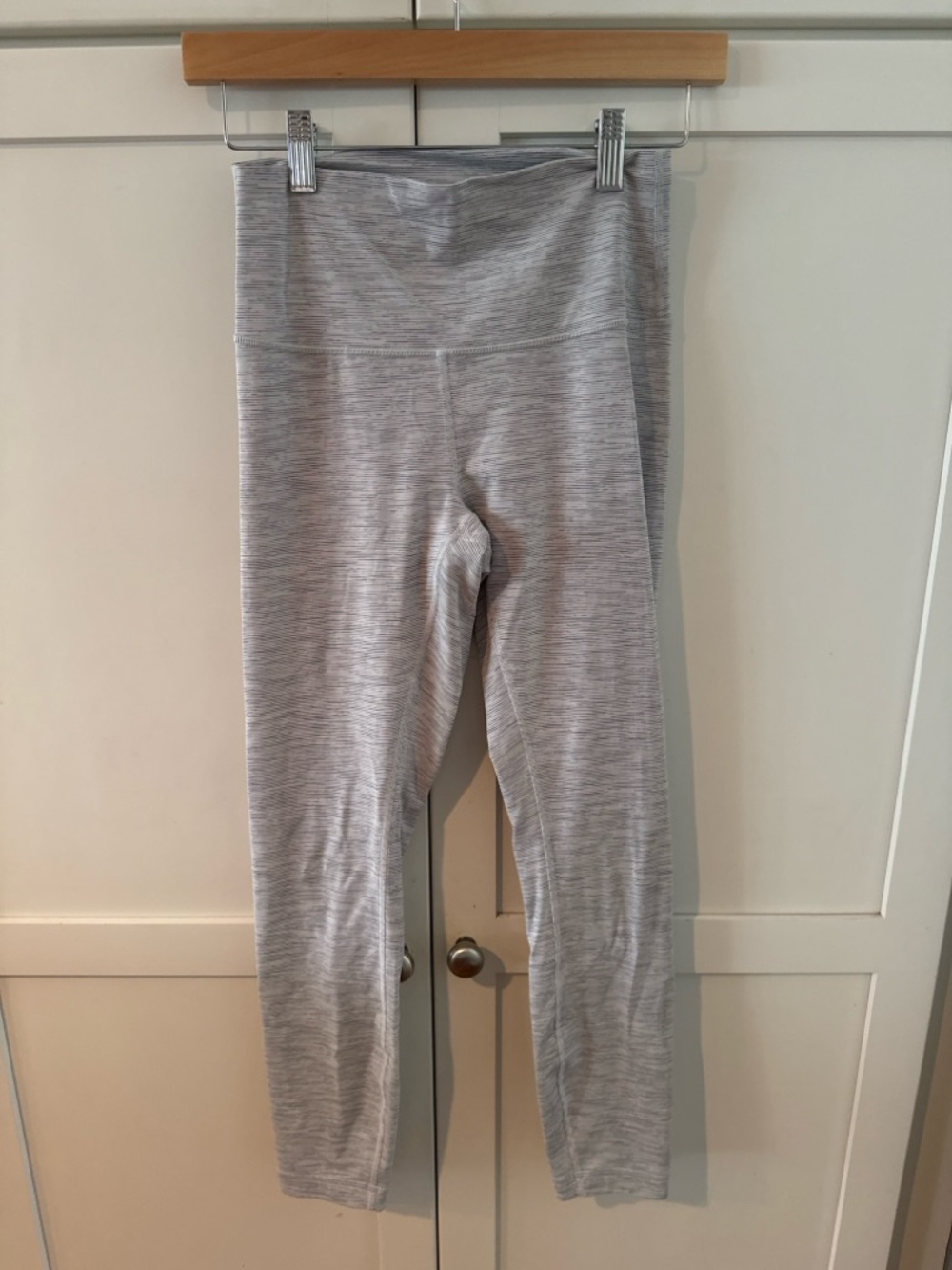 lululemon Striped Light Gray and White Leggings